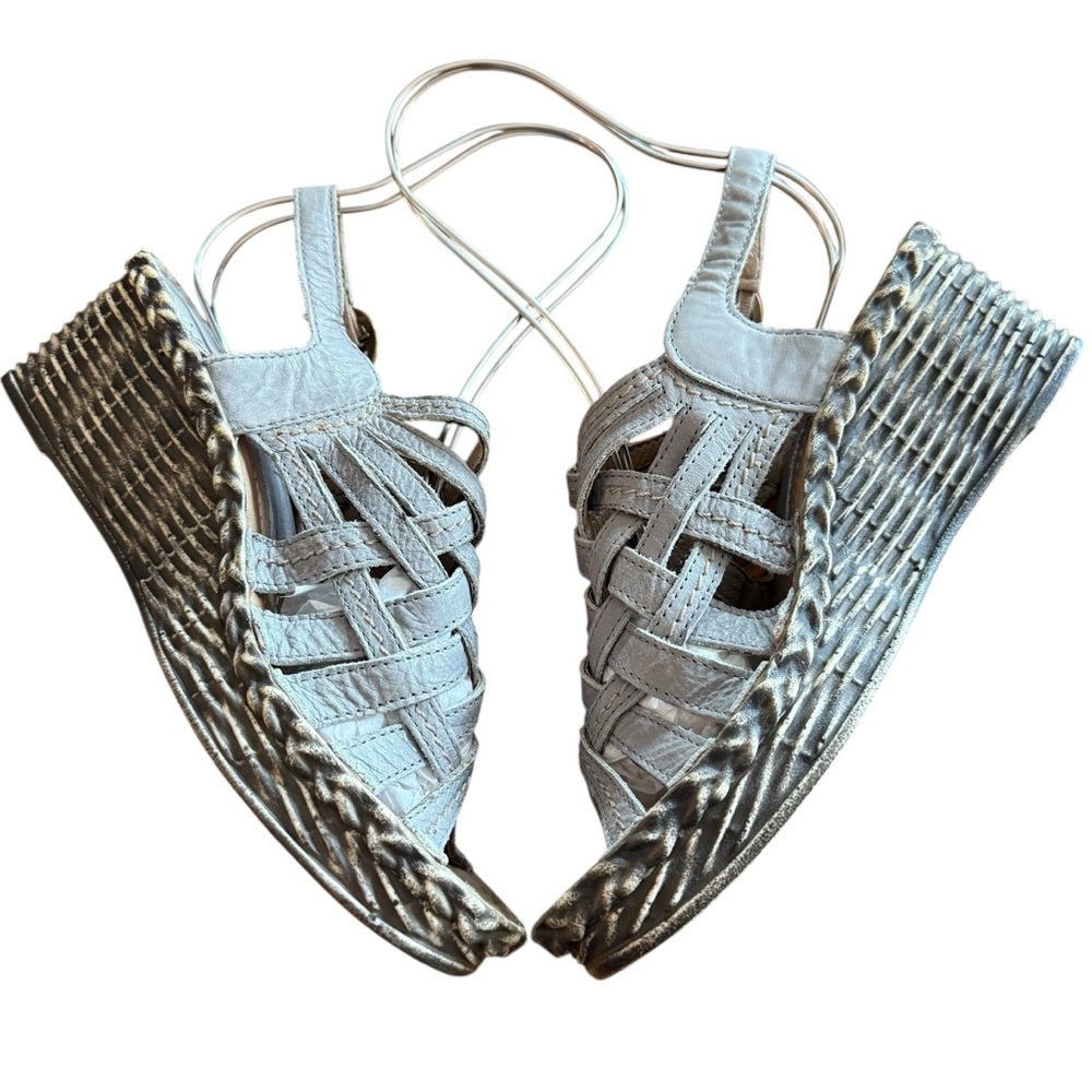 Josef Seibel Leather Woven Sandals Gray Slingback Comfort EUC